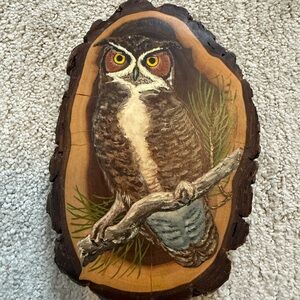 Wise Owl Guardian – Painted on Rustic Wood Slab, Ready to Hoot! 🦉